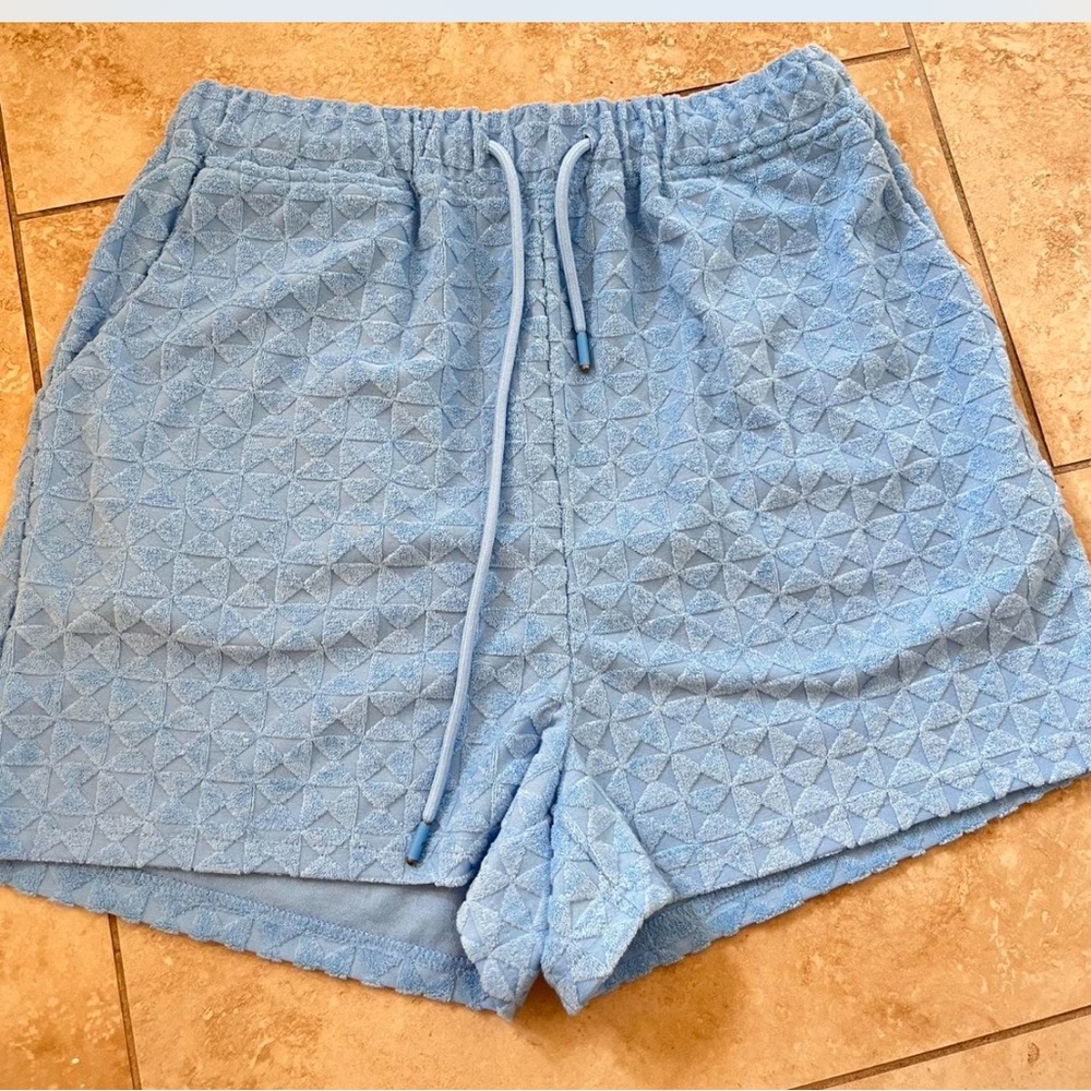 7 For All Mankind Light Blue Textured Women's Shorts geometric pattern Medium